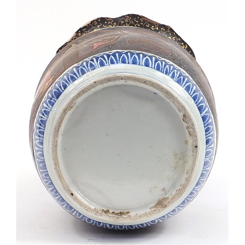 135 - Large Japanese lacquered porcelain vase with dragon handles, gilded with birds of paradise amongst f... 