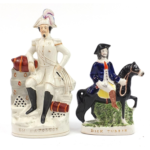 2185 - Two Staffordshire flatback figures comprising Dick Turpin and Napoleon, the largest 39.5cm high