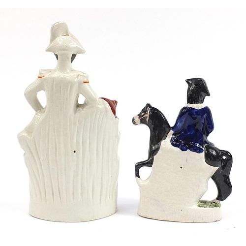 2185 - Two Staffordshire flatback figures comprising Dick Turpin and Napoleon, the largest 39.5cm high