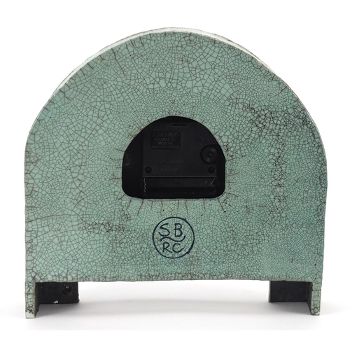 94 - Arts & Crafts style crackle glazed mantle clock with Arabic numerals inscribed SB RC to the reverse,... 