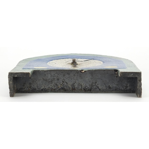 94 - Arts & Crafts style crackle glazed mantle clock with Arabic numerals inscribed SB RC to the reverse,... 