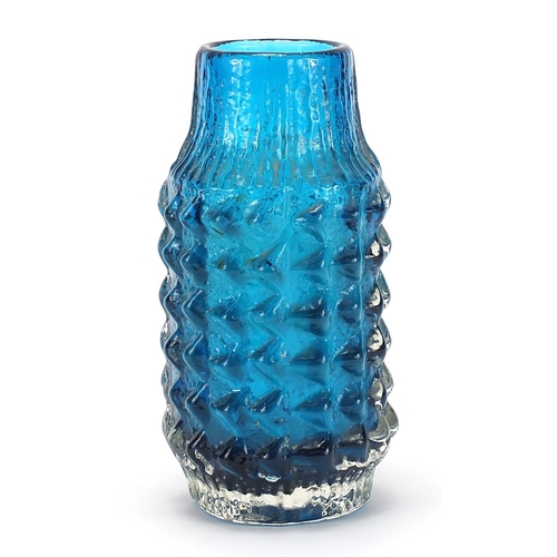 95 - Geoffrey Baxter for Whitefriars, pineapple glass vase in kingfisher blue, 18cm high