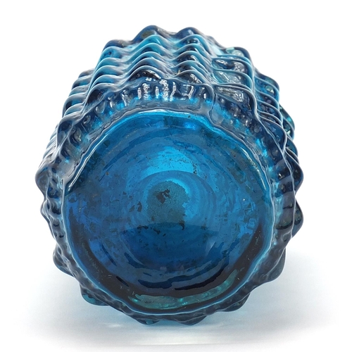 95 - Geoffrey Baxter for Whitefriars, pineapple glass vase in kingfisher blue, 18cm high