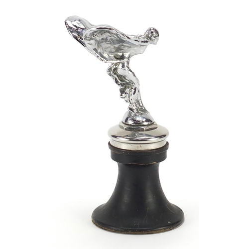 101 - 1930's motoring interest chrome plated Spirit of Ecstasy Phantom car mascot raised on a later ebonis... 