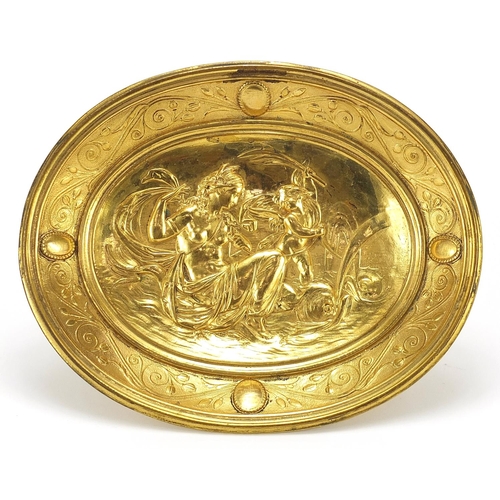 19 - 19th century Elkington & Co gilt bronze pedestal dish decorated in relief with a semi nude female an... 