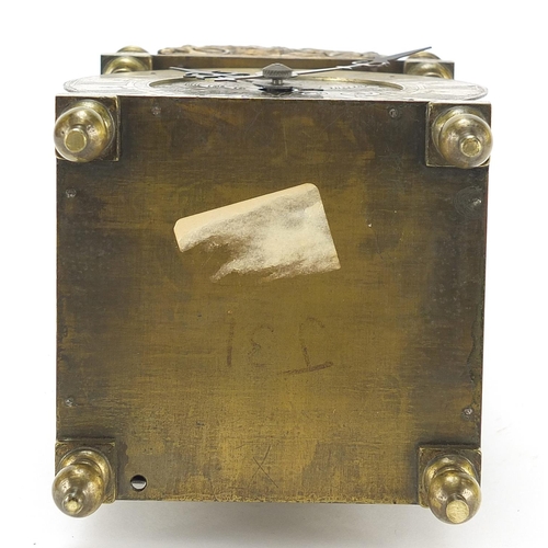 117 - 18th century style brass lantern clock with silvered chapter ring having Roman numerals retailed by ... 
