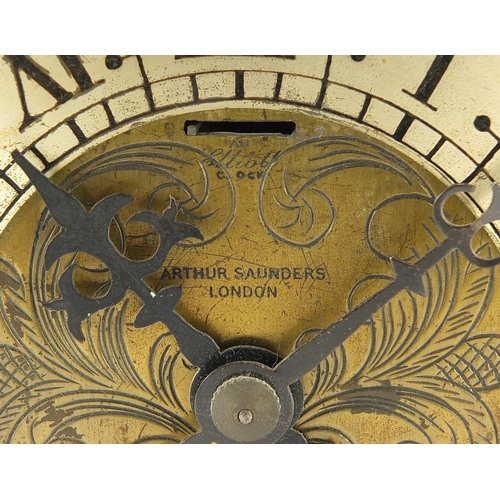 117 - 18th century style brass lantern clock with silvered chapter ring having Roman numerals retailed by ... 