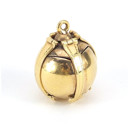 885 - 18ct gold cased silver folding masonic ball pendant, 4.4cm high when open, 13.8g