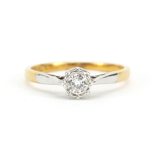 886 - 18ct gold and platinum diamond solitaire ring, size L, 2.0g