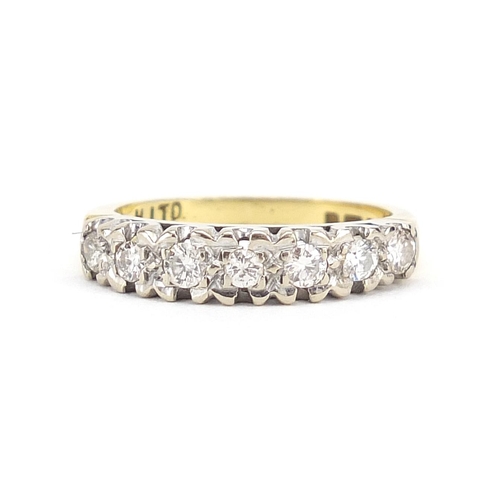 869 - 18ct gold diamond half eternity ring, size K, 3.6g