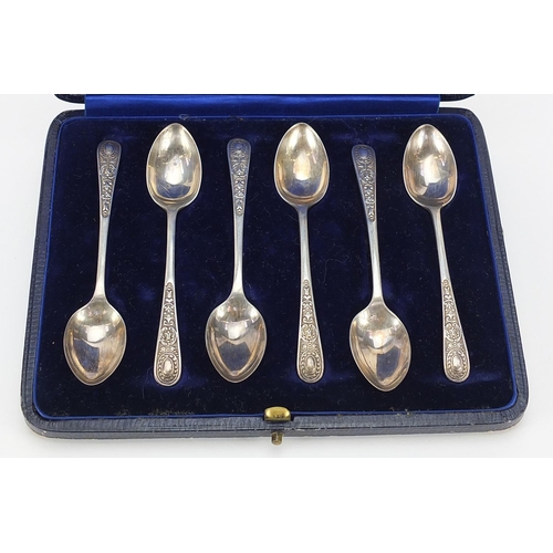 841 - The Alexander Clark Manufacturing Co, set of six Edward VII silver teaspoons with fitted case, 11.2c... 