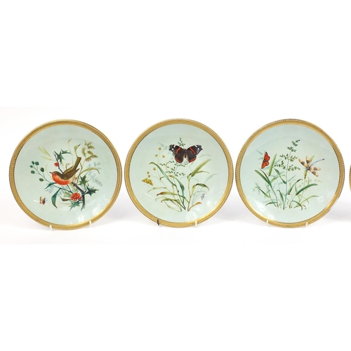 43 - Royal Worcester, set of six Victorian aesthetic porcelain cabinet plates with jewelled borders, each... 
