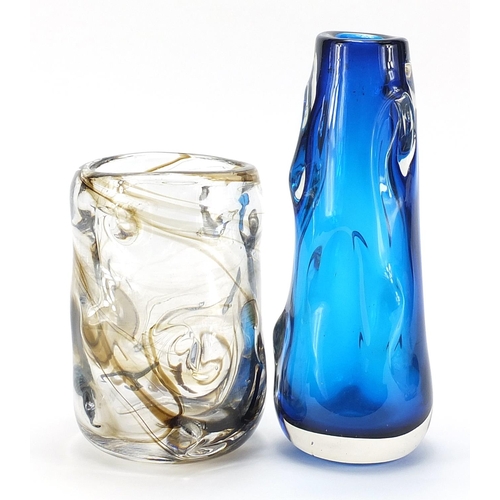96 - Two Whitefriars knobbly glass vases, the largest 24.5cm high