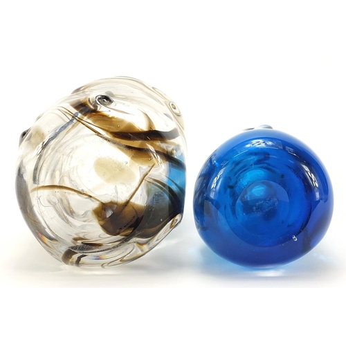 96 - Two Whitefriars knobbly glass vases, the largest 24.5cm high