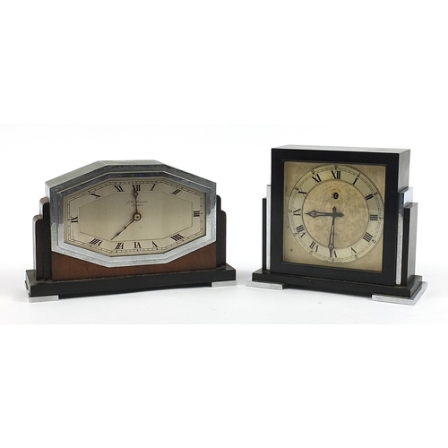 121 - Two Art Deco mantle clocks with chrome mounts comprising J W Benson and Smiths Electronic, the large... 