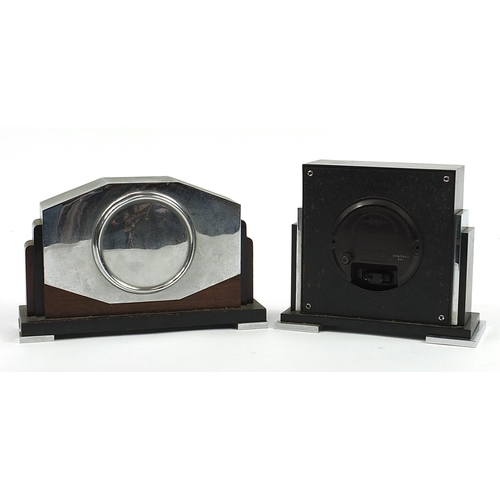 121 - Two Art Deco mantle clocks with chrome mounts comprising J W Benson and Smiths Electronic, the large... 