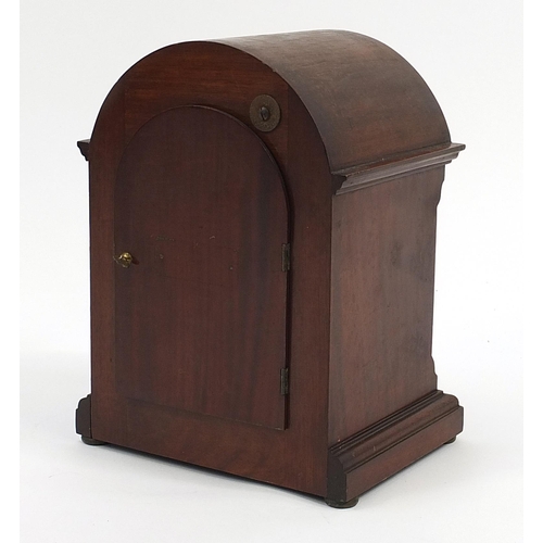 119 - 19th century mahogany dome top bracket clock with Westminster chime, the silvered chapter ring havin... 