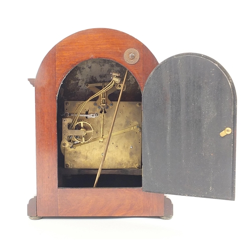 119 - 19th century mahogany dome top bracket clock with Westminster chime, the silvered chapter ring havin... 