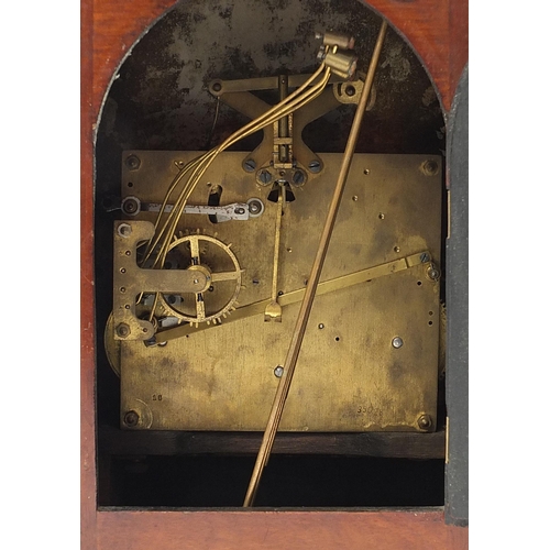 119 - 19th century mahogany dome top bracket clock with Westminster chime, the silvered chapter ring havin... 