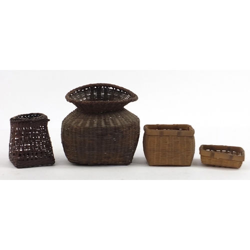 139 - Four 19th century Japanese Ikebana type baskets, the largest 19.5cm high