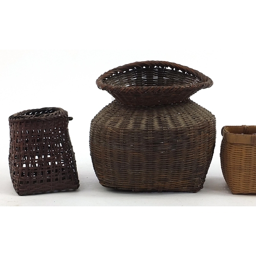 139 - Four 19th century Japanese Ikebana type baskets, the largest 19.5cm high