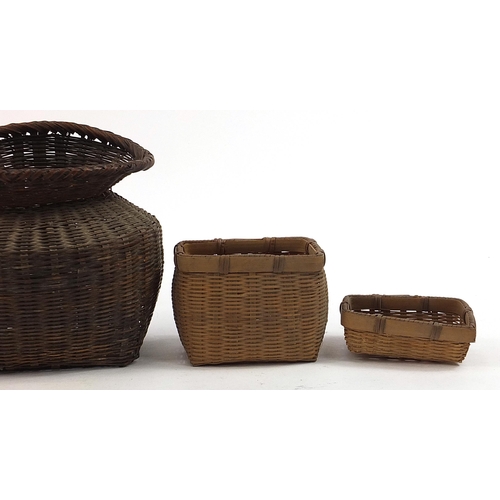 139 - Four 19th century Japanese Ikebana type baskets, the largest 19.5cm high