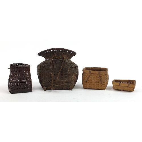 139 - Four 19th century Japanese Ikebana type baskets, the largest 19.5cm high