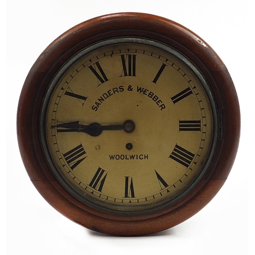 123 - Victorian mahogany wall clock with fusee movement and dial inscribed Sanders & Webber Woolwich, 34cm... 