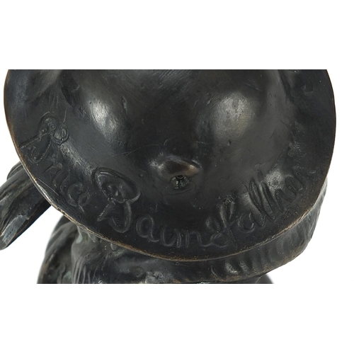 103 - Motoring interest patinated bronze Bruce Bairnsfather Old Bill car mascot raised on later turned woo... 