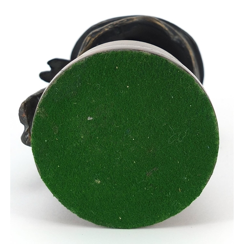 103 - Motoring interest patinated bronze Bruce Bairnsfather Old Bill car mascot raised on later turned woo... 