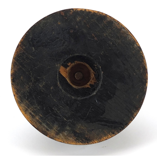 104 - Motoring interest silvered brass Bulldog car mascot raised on later ebonised base, 14.5cm high