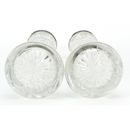 151 - Russian cut vases with silver collars, impressed Russian marks 2MO 875 with hammer and sickle, 28.5c... 