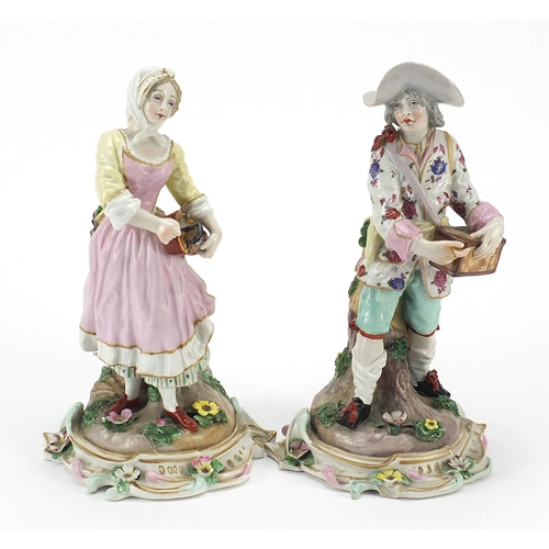142 - Meissen, pair of German porcelain figures incised 2185 to the bases, 24cm high