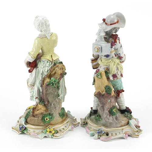 142 - Meissen, pair of German porcelain figures incised 2185 to the bases, 24cm high