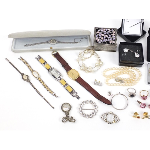 2205 - Costume jewellery including a Favre Leuba Geneve ladies silver and marcasite wristwatch, Audax marca... 