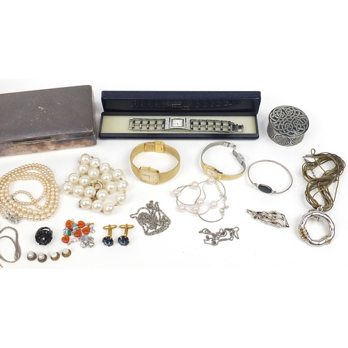 2205 - Costume jewellery including a Favre Leuba Geneve ladies silver and marcasite wristwatch, Audax marca... 