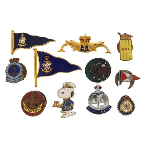 2182 - Vintage and later badges including Brands Hatch, Sea Cadets, Royal Navy and Scouts