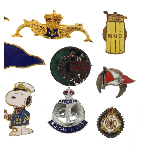 2182 - Vintage and later badges including Brands Hatch, Sea Cadets, Royal Navy and Scouts