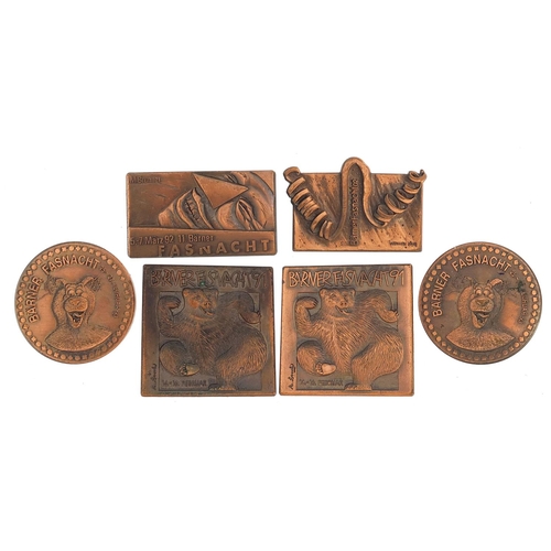 2192 - Six Felix Muller Modernist bronzed brooches including two with bears, the largest 3.5cm wide