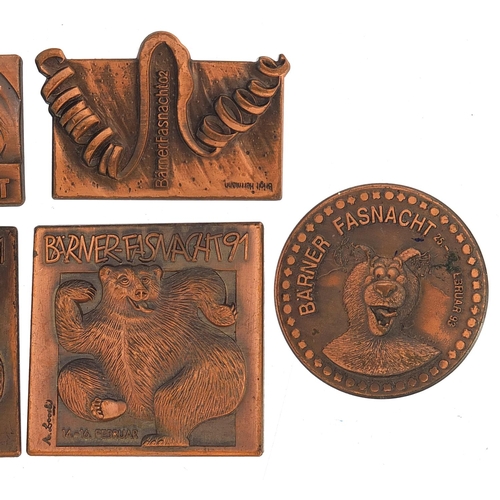 2192 - Six Felix Muller Modernist bronzed brooches including two with bears, the largest 3.5cm wide