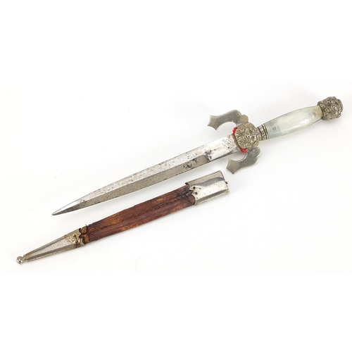 2186 - Toledo sword design letter open with part leather scabbard, 25cm in length