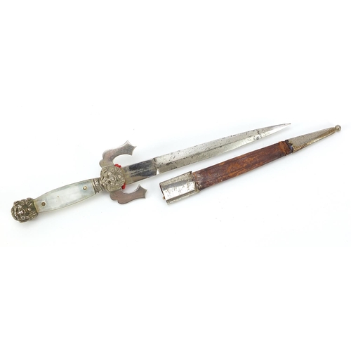 2186 - Toledo sword design letter open with part leather scabbard, 25cm in length