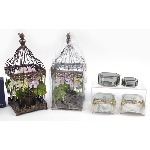 2209 - As new decorative items including a pair of musical flower bird cages, gilt brass jewel boxes with b... 