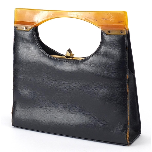 2207 - Vintage Harmony leather handbag with lucite handle, 27cm wide