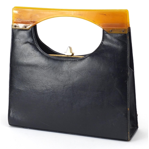 2207 - Vintage Harmony leather handbag with lucite handle, 27cm wide