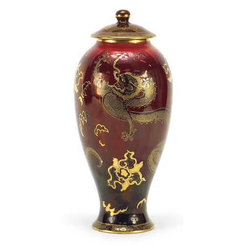 88 - Carlton Ware baluster vase and cover gilded in the dragon and cloud pattern, numbered 2818, 30.5cm h... 