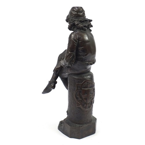 16 - Giulio Monteverde, large patinated bronze figural study of the young Christopher Columbus seated on ... 