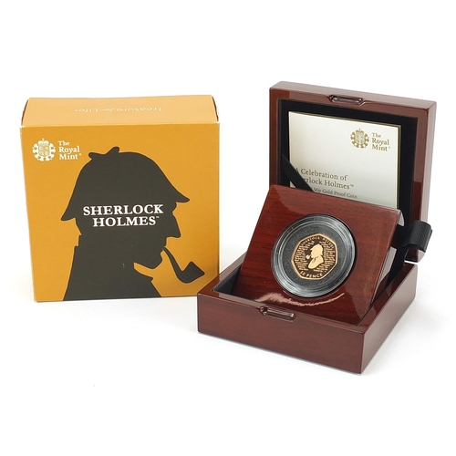 11 - Elizabeth II 2019 Celebration of Sherlock Holmes gold proof fifty pence coin with box and certificat... 