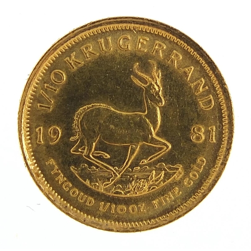 19 - South African 1981 1/10th gold krugerrand - this lot is sold without buyer’s premium, the hammer pri... 