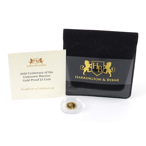 28 - Elizabeth II 2020 Centenary of The Unknown Warrior gold proof five pound coin with certificate, 0.50... 
